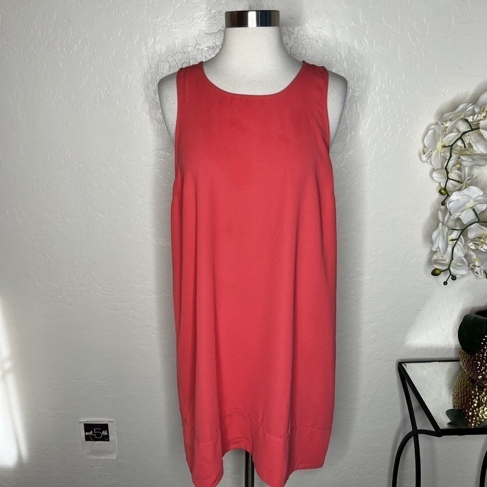 Leith Womens Shift Dress Coral Ruched Scoop Neck Sleeveless Pullover Racerback L